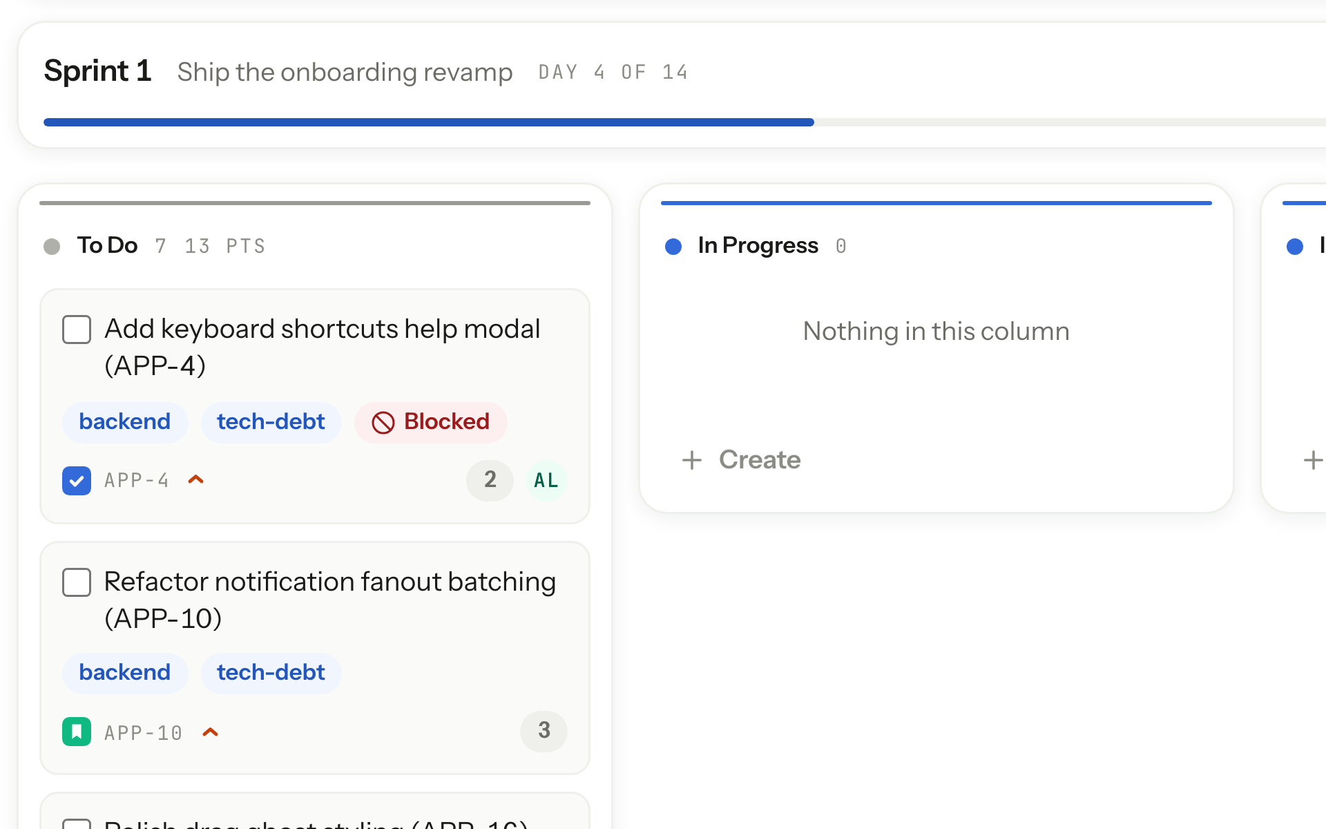 A card on the sprint board in the running application