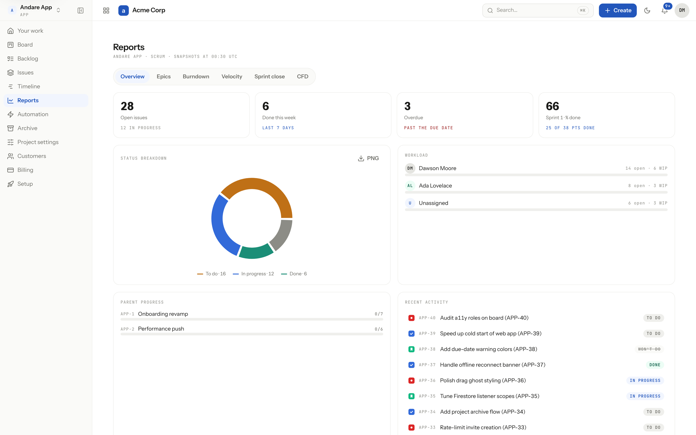 Reports in the running application