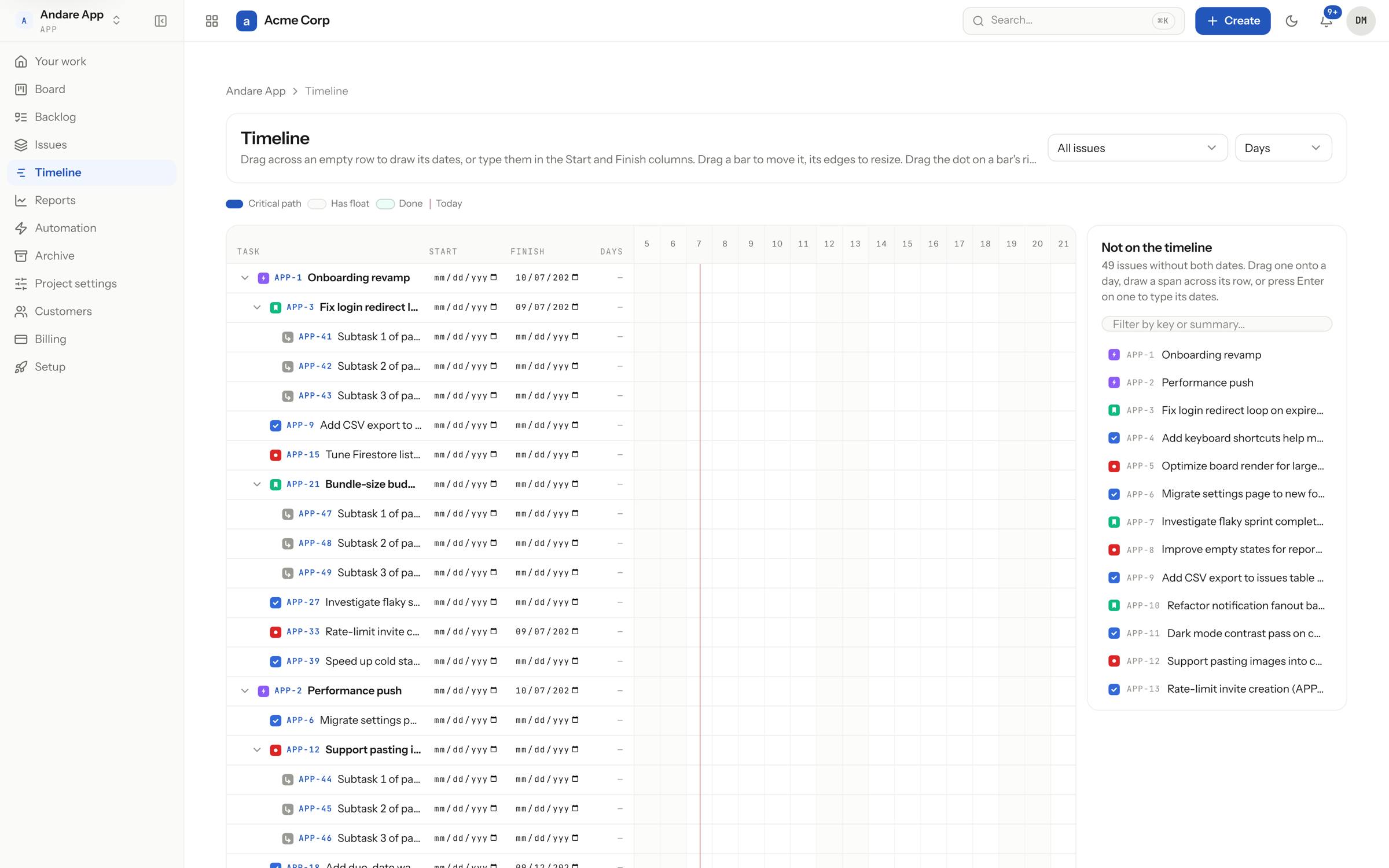 Timeline in the running application